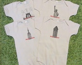 ORGANIC COTTON Baby Onesie - NYC- Empire State Building, Brooklyn Bridge, Flatiron, and Statue of Liberty / 1 for 25 or all 4 for 89 Dollars