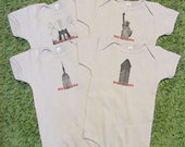 ORGANICI cotone Baby Onesie - NYC-Empire State Building, Brooklyn Bridge, Flatiron e statua della libertà / 1 per 4 25 o tutti per 89 dollari