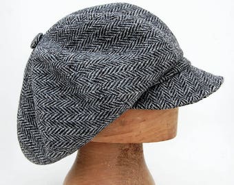 Handmade Harris Tweed Cap: Herringbone Wool Baker Boy Hat