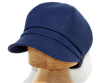 Handmade Navy Newsboy Cap: Vintage French Moleskin Cotton