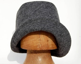 Womens handmade winter hat, wool fashion hat, grey tweed hat, French hat, wool bucket hat, gifts, Handmade French hat, ZUTrenée designer hat