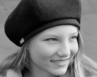 Béret Français de laine, casquette ZUT, casquette de designer femme, chapeau Français, béret de laine fait main, béret d’hiver femme, béret noir, cadeau de Noël, chapeau ZUT