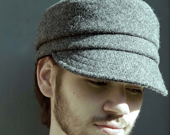 Handmade cap in grey Harris Tweed, cadet cap ZUTniko by ZUThats