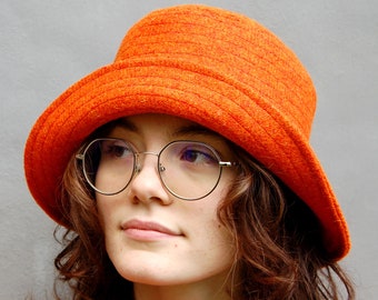 Womens orange bucket hat in Harris Tweed, ZUTzara