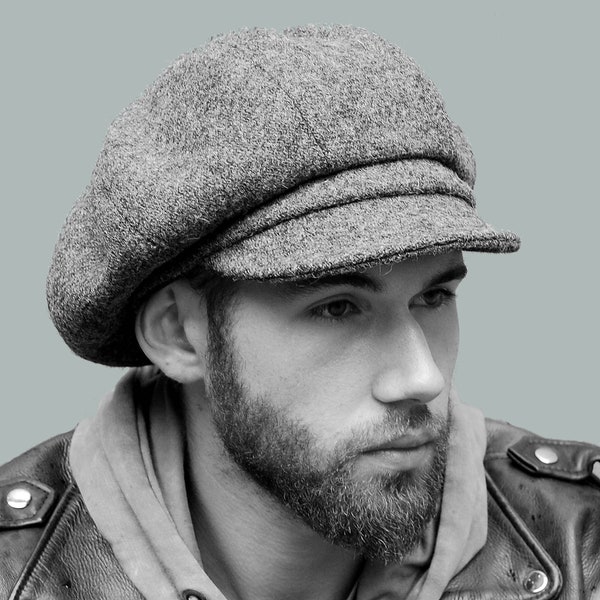 Gorra newsboy gris Harris Tweed, gorra de lana gris de ZUT hats