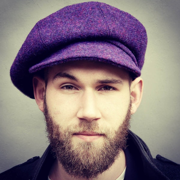 Casquette de newsboy Harris Tweed violette faite à la main, casquette ZUT Grand-ami par chapeaux ZUT