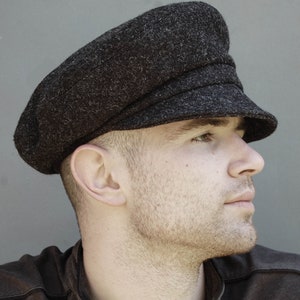 Handmade Harris Tweed Newsboy, Captain cap in charcoal