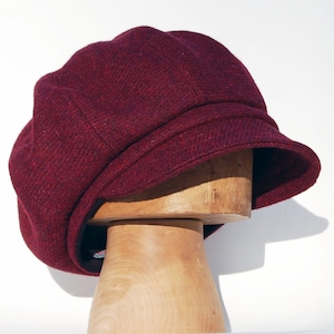 Harris tweed Baker boy cap in cherry wine, womens newsboy cap by ZUT hats