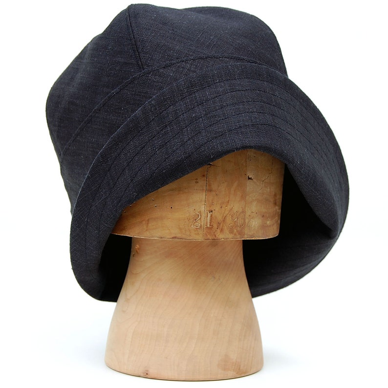 French flapper hat Gift for mom Sun hat Womens sun hat linen womens clothing Handmade black linen cloche hat 1920s cloche hats