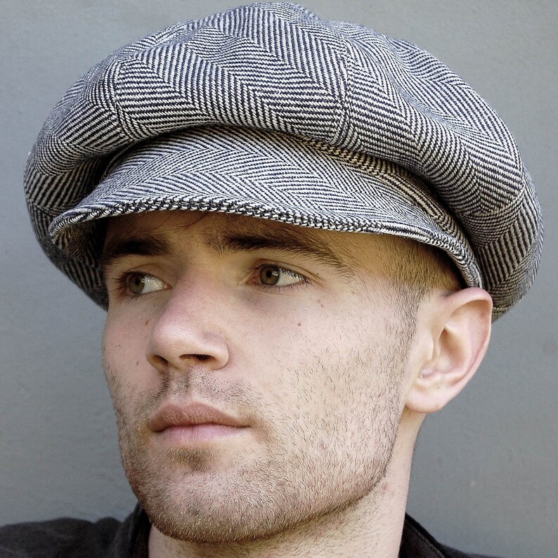 Tweed Newsboy Cap With Large Brim in Navy Vintage French Etsy