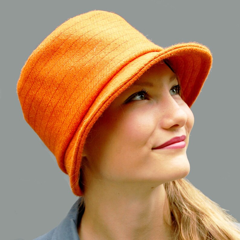 Womens orange bucket hat Harris Tweed hat Wool fashion hat Etsy