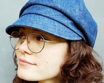 Denim newsboy cap, Handmade baker-boy cap, Peaky Blinders cap, French cap, unisex swirl cap