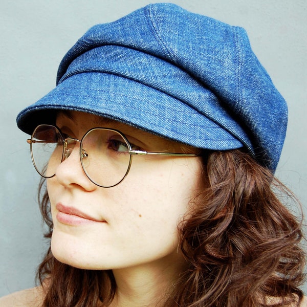 Denim newsboy cap, Handmade baker-boy cap, Peaky Blinders cap, French cap, unisex swirl cap