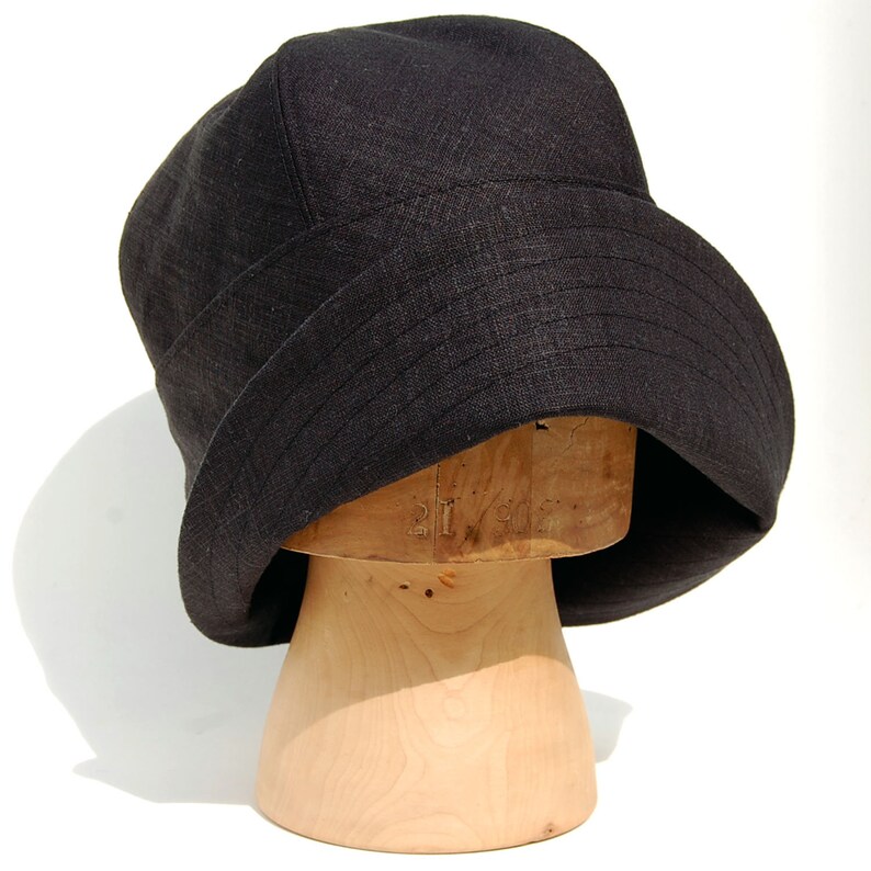 French flapper hat Gift for mom Sun hat Womens sun hat linen womens clothing Handmade black linen cloche hat 1920s cloche hats