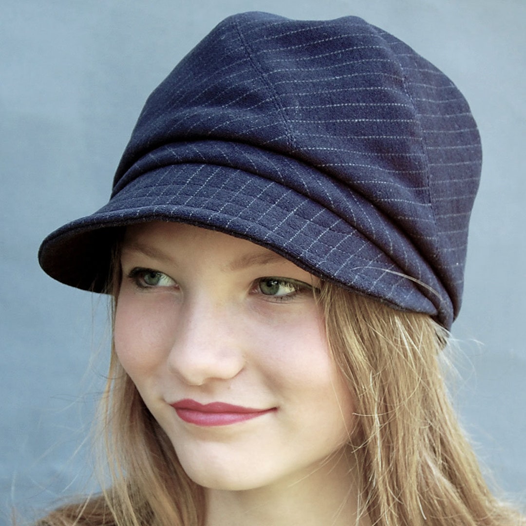 Pinstripe Gaberdine Newsboy Cap: Italian Velvet French Cap  display picture 2
