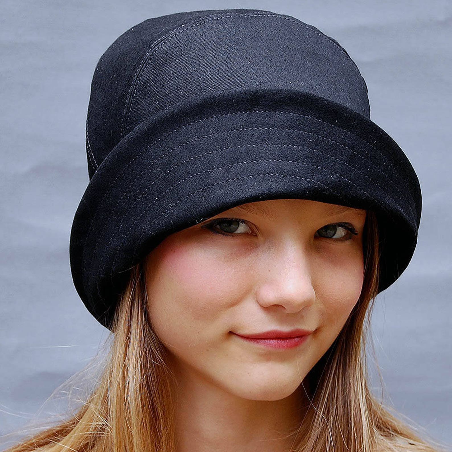 Black moleskin hat Cotton moleskin hat French rain cloche Etsy