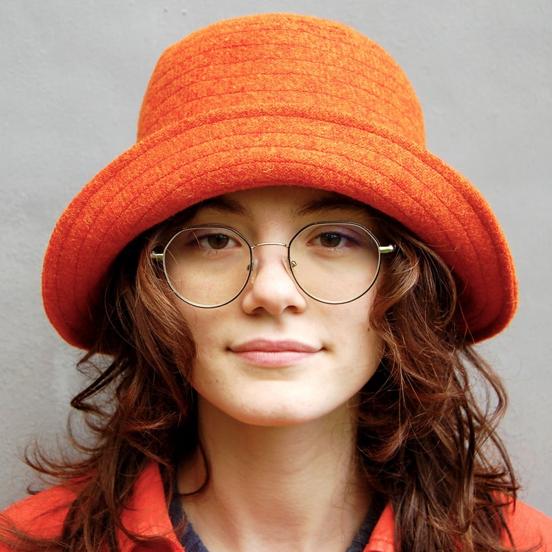 Womens orange bucket hat in Harris Tweed, ZUTzara image 3