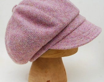 Handmade Harris Tweed Baker boy cap in pale pink herringbone by ZUThats