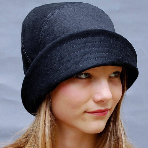 Black Moleskin Hat, Cotton Moleskin Hat, French Rain Cloche, Moleskin Rain Cloche, Moleskin Rain Hat, Black Flapper Hat, Black 20s Hat