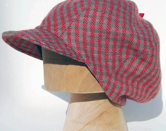 Red, khaki and pink checked, slouchy, tweed cap, ZUTenzo, by ZUThats