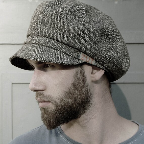 Handmade Grey Mens Cap in Pure Silk 