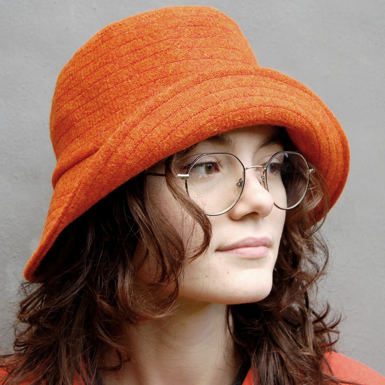 Womens orange bucket hat in Harris Tweed, ZUTzara image 2