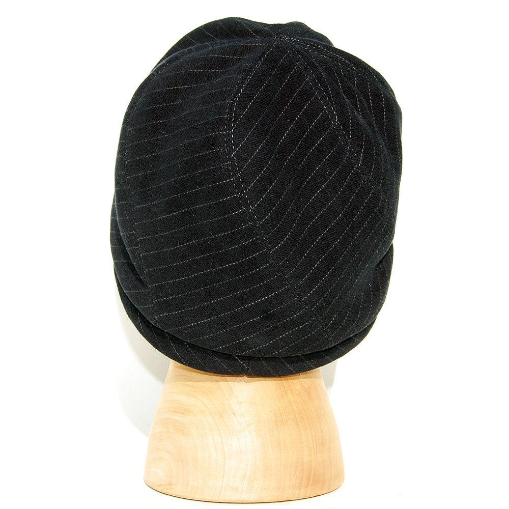 Stylish Navy Pinstripe Gabetdine French Velvet Cap - Handmade in France! Pinstripe Gaberdine Newsboy Cap: Italian Velvet French Cap  main image 3