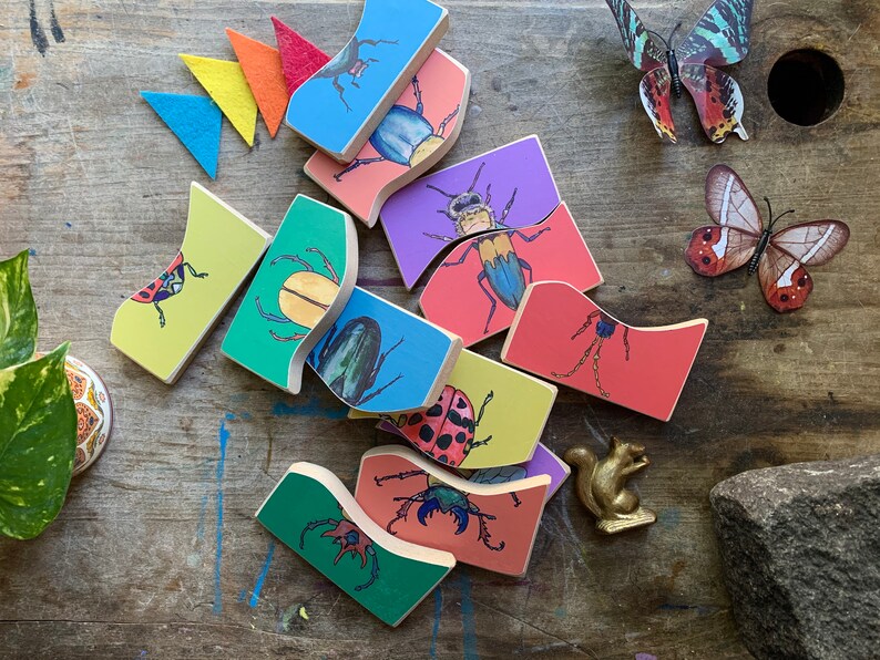 Colorful Bug Puzzle Set Toddler Wooden Puzzle Etsy