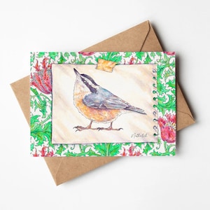 Nuthatch Bird Greeting Card - Birthday Card - Illustration Cards - Nature Inspired Cards - Art Gift