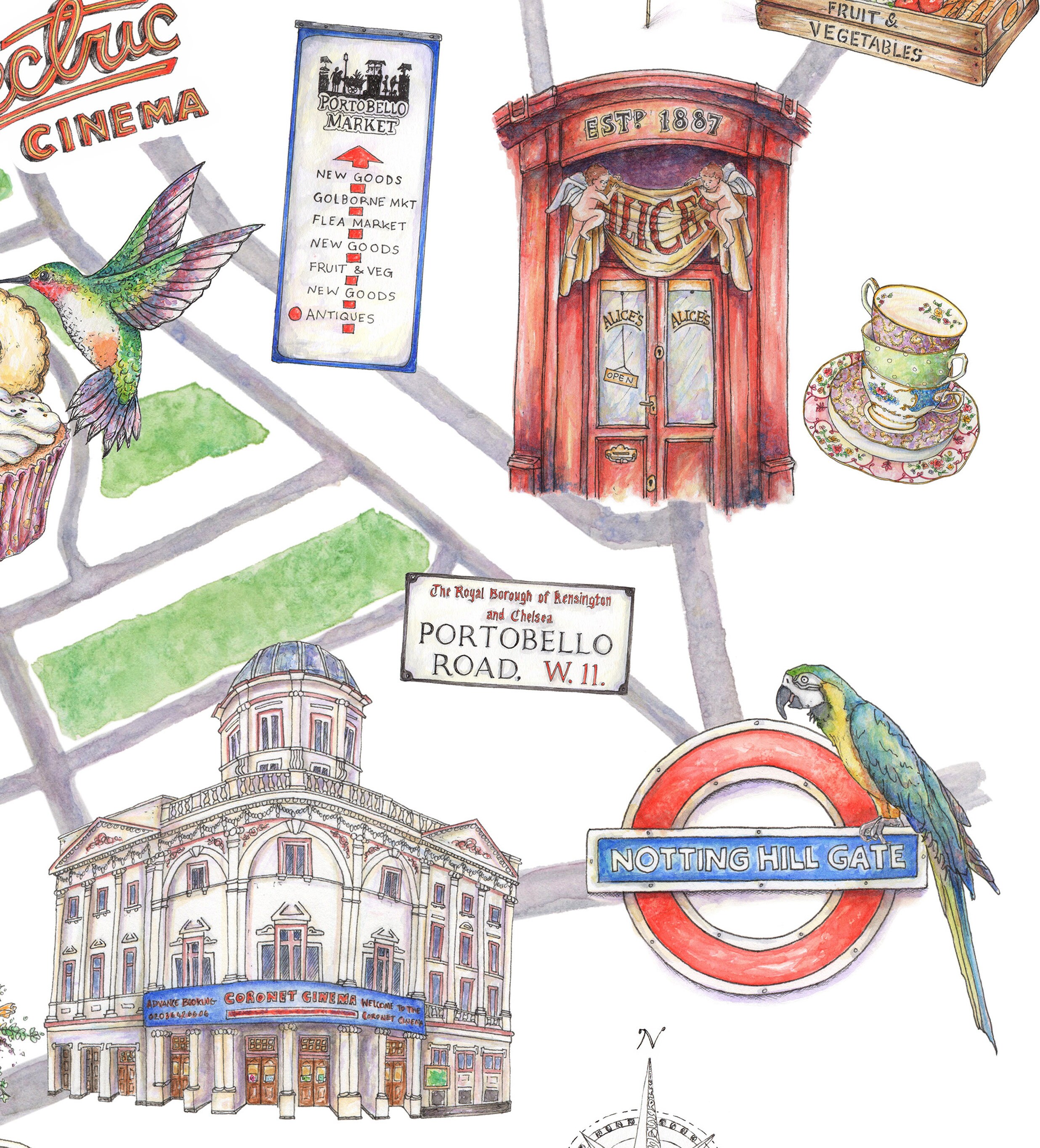 Notting Hill London Map Art Print Illustrated Watercolour - Etsy UK