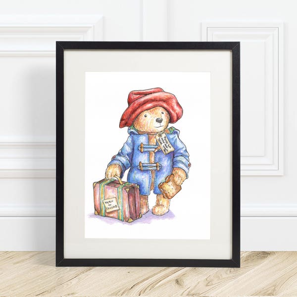 Vintage Teddy Bear Art Print - Watercolour Hand Drawn Stuffed Bear Painting