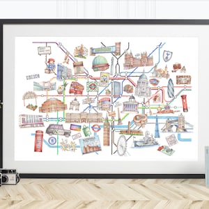 Underground Tube London Map -  Illustrated London Watercolour Print