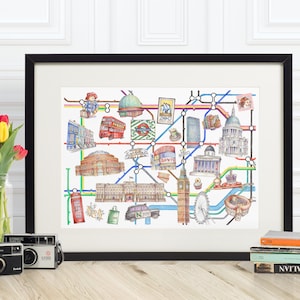 London Underground Tube Map Print - Hand Drawn Watercolour Painting Wall Art