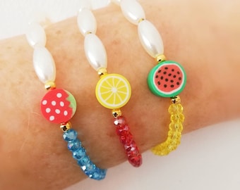 Set of 3 stretch summer fruit bracelets Jewelry Accessoires Gift Mothers Day gift Custom Initial Giftforher Women Fashion Gift ideas Party