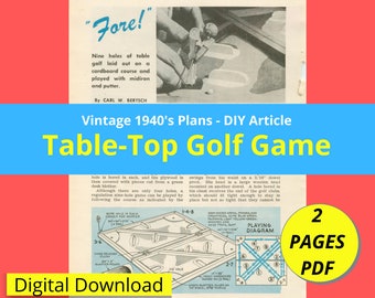 Make Your Own Golf Game, Table-Top, Nine-Hole | Vintage How-To Article from 1940's | Instructions & Diagrams PDF Download