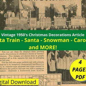 Christmas Yard Art Patterns, Vintage 1950&#39;s Article. Santa Train, Santa and Sleigh, Snowman, Snow-woman, Carolers, Horse Woodworking Plans