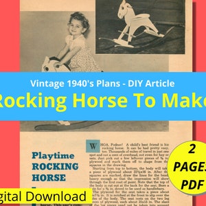Make a Wooden Rocking Horse for kids 2-5 years old| Vintage How-To Article from 1940&#39;s | Instructions & Diagrams PDF Download