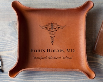 Medical School Graduation Gift / Gift for Doctor / Personalized Leather Tray / Caduceus / Med School Grad Gift / Class of 2024