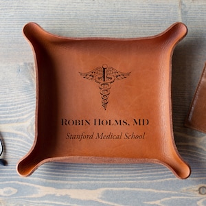 Medical School Graduation Gift / Gift for Doctor / Personalized Leather Tray / Caduceus / Med School Grad Gift / Class of 2025