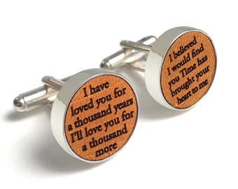 Custom Wedding Song Cufflinks / 3rd Wedding Anniversary Gift / Leather Anniversary Gift for Him / Personalized with song lyrics