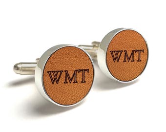 Third Anniversary Gift / Monogram Leather Cufflinks / Husband Anniversary / 3-Year Anniversary / Personalized Monogram Cuff links / Initials