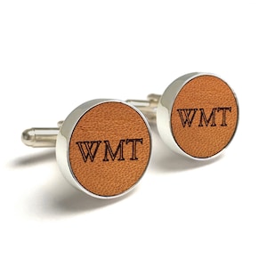 Third Anniversary Gift / Monogram Leather Cufflinks / Husband Anniversary / 3-Year Anniversary / Personalized Monogram Cuff links / Initials