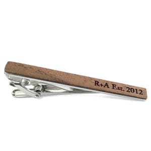 5 Year Anniversary Gift // Personalized Walnut Wood Cufflinks // Wood Anniversary Gifts for Him // Your initials and wedding date engraved Tie Bar Only