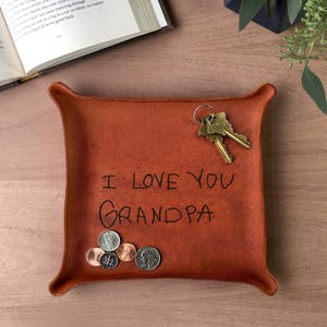 YOUR Kids Handwriting / Personalized Gift for Grandpa / Leather Tray with Handwriting / Unique Gift from Grandkids to Grandpa image 1