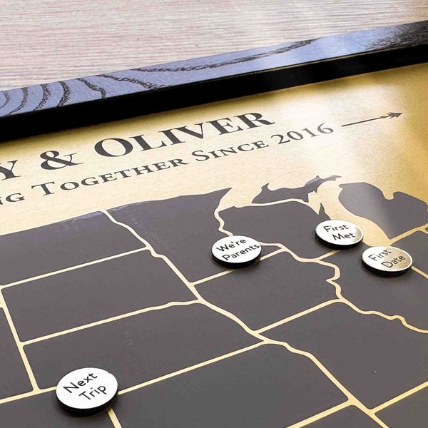 8 Year Anniversary Gift Idea • Bronze Map with Custom Memory Markers • 8th Anniversary Gift for Him and Her • Bronze Anniversary Present