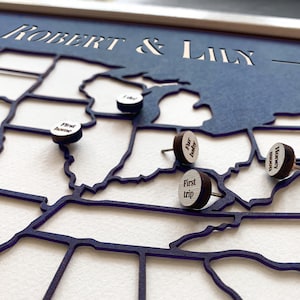 1-Year Anniversary Paper Art / First Anniversary Gift Ideas / Custom Paper Cutout Map with Personalized Milestone Pins