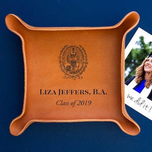 Personalized Leather Tray / Graduation Gift / Gift for College Graduate / Custom gift with University Seal / Genuine Leather/ Class of 2024 Brown