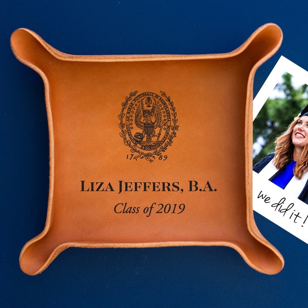 Personalized Leather Tray / Graduation Gift / Gift for College Graduate / Custom gift with University Seal / Genuine Leather/ Class of 2024