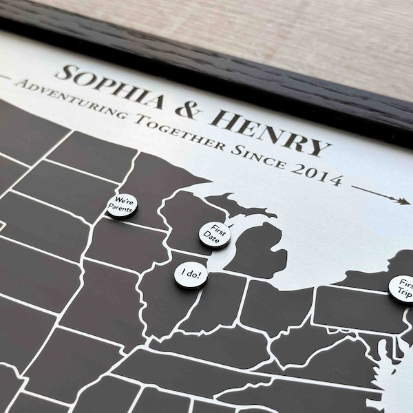 10th Anniversary Gift for Him and Her • Aluminum Map with Custom Markers • 10 Year Anniversary Gift Idea • Tin Wedding Anniversary Present