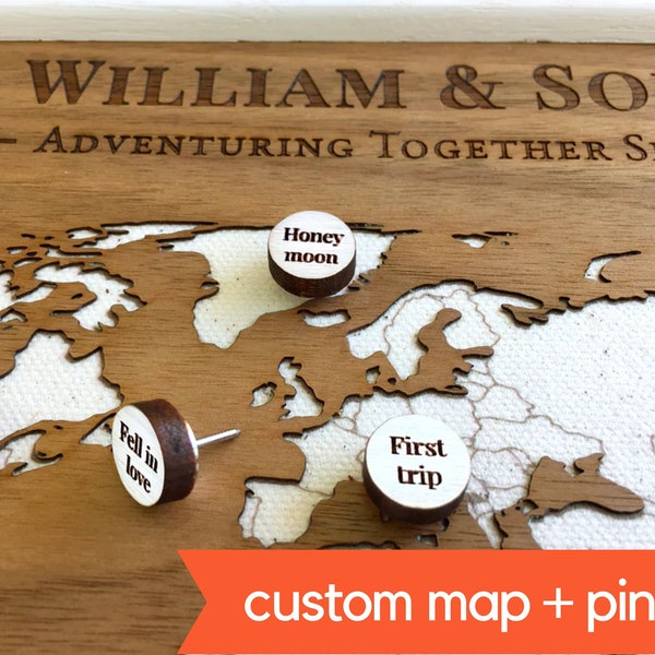 5th Anniversary Gift Idea- Wood Map with Personalized Milestone Pins -  Wood anniversary- 5 year wedding anniversary